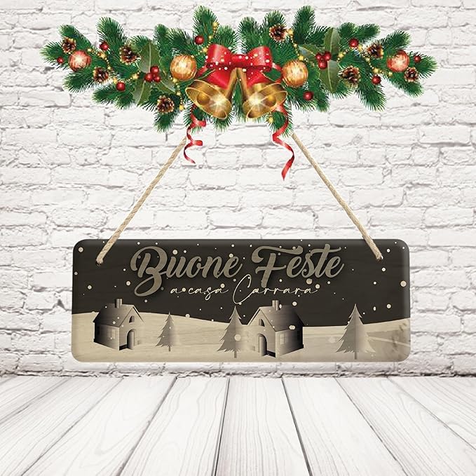 Fuori Porta Natalizio in Legno Targa Fuoriporta Personalizzata con Nomi Famiglia Natale da appendere alla porta Esterno o Interno casa ''NEVE ALLA PORTA''