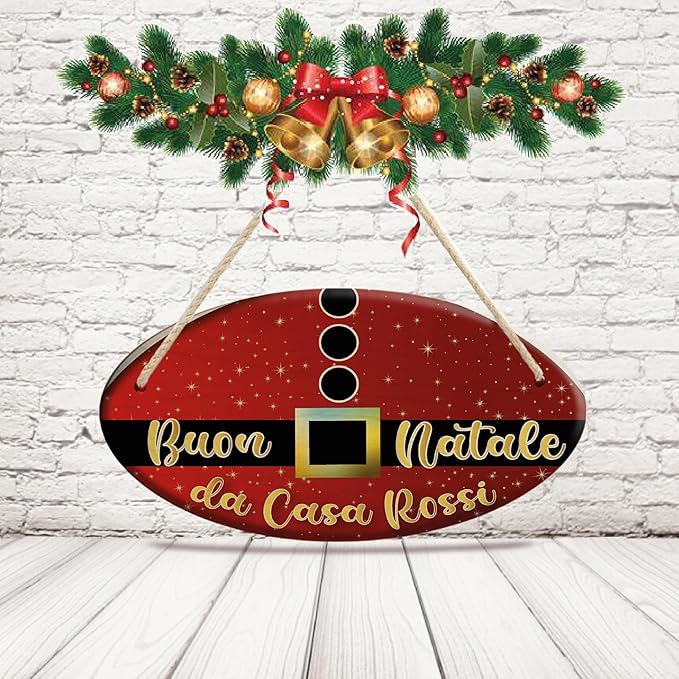 Fuori Porta Natalizio in Legno Targa Fuoriporta Personalizzata con Nomi Famiglia Natale da appendere alla porta Esterno o Interno casa ''Santa Clauss''