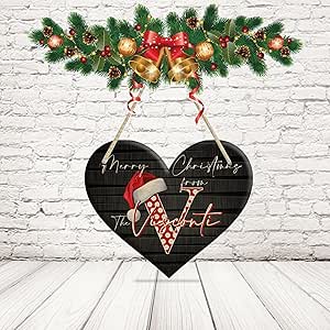 Fuori Porta Natalizio in Legno Targa Fuoriporta Personalizzata con Nomi Famiglia Natale da appendere alla porta Esterno o Interno casa ''CHRISTMAS LETTER''