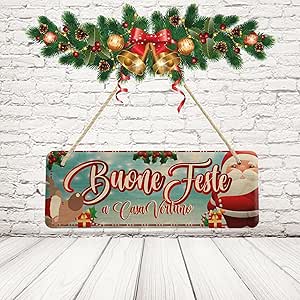 Fuori Porta Natalizio in Legno Targa Fuoriporta Personalizzata con Nomi Famiglia Natale da appendere alla porta Esterno o Interno casa ''Babbo Cartoon''