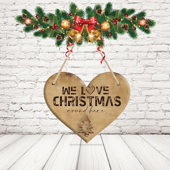 Fuori Porta Natalizio in Legno Targa Fuoriporta Personalizzata con Nomi Famiglia Natale da appendere alla porta Esterno o Interno casa ''LOVE CHRISTMAS ALBERO''