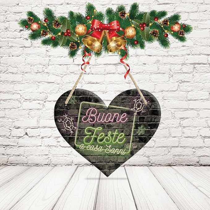 Fuori Porta Natalizio in Legno Targa Fuoriporta Personalizzata con Nomi Famiglia Natale da appendere alla porta Esterno o Interno casa ''CHRISTMAS NEOS''