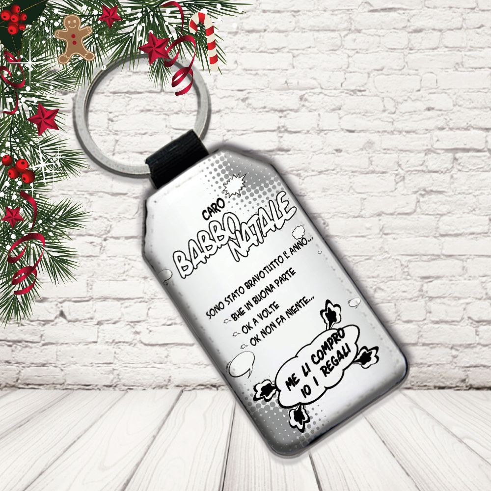 Portachiavi in Eco Pelle Simpatico Natalizio Divertente per Natale Decorativo Chiavi Casa Idea Regalo Originale Personalizzabile con nomi Famiglia ''LI COMPRO IO''