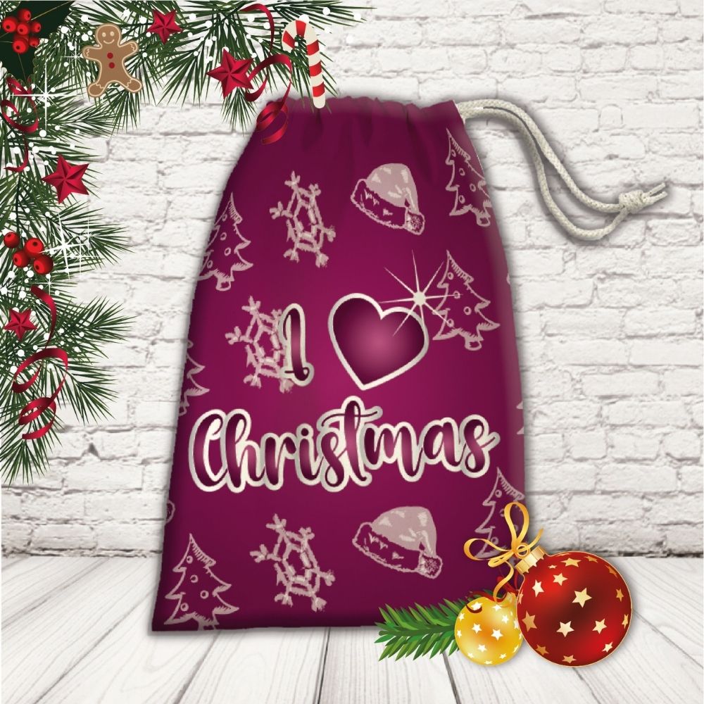 SACCO PORTA REGALI ''LOVE CHRISTMAS PURPLE''