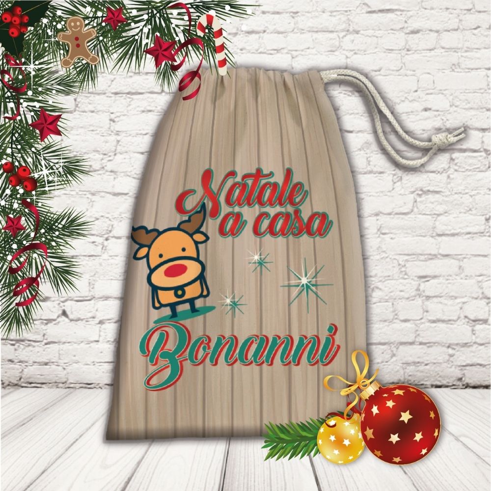 SACCO PORTA REGALI ''RENNA CARTOON''
