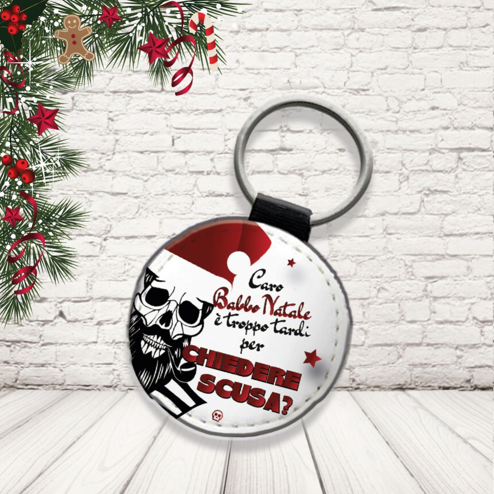Portachiavi in Eco Pelle Simpatico Natalizio Divertente per Natale Decorativo Chiavi Casa Idea Regalo Originale Personalizzabile con nomi Famiglia ''SCHELETRO DAD''