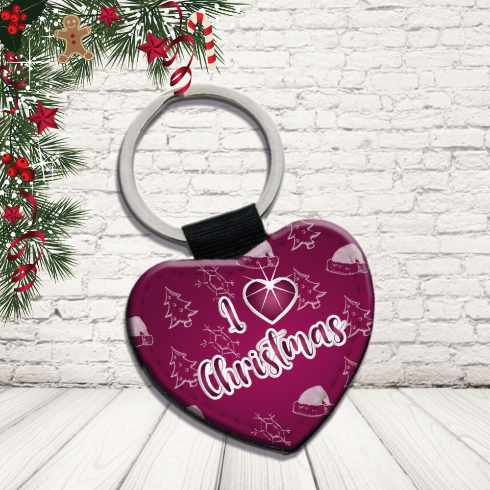 Portachiavi in Eco Pelle Simpatico Natalizio Divertente per Natale Decorativo Chiavi Casa Idea Regalo Originale Personalizzabile con nomi Famiglia ''love christmas purple''