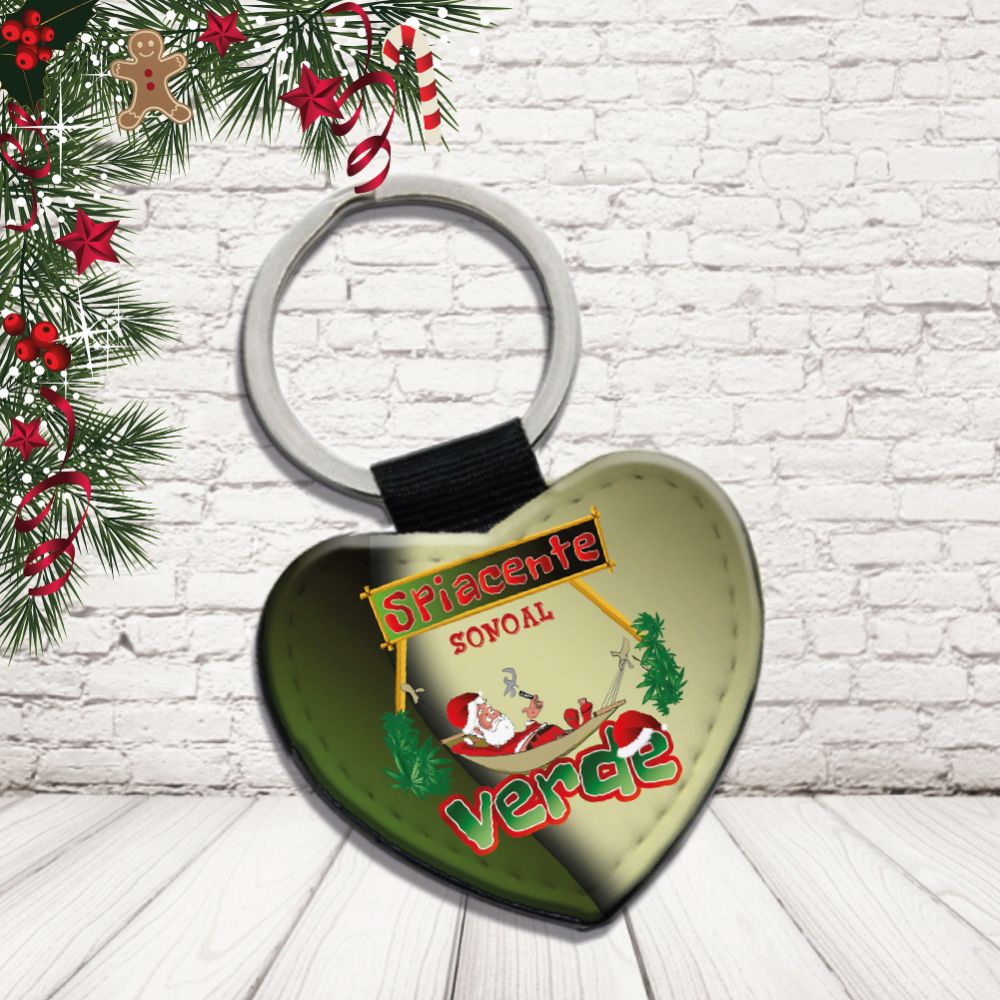 Portachiavi in Eco Pelle Simpatico Natalizio Divertente per Natale Decorativo Chiavi Casa Idea Regalo Originale Personalizzabile con nomi Famiglia ''NATALE AL VERDE''