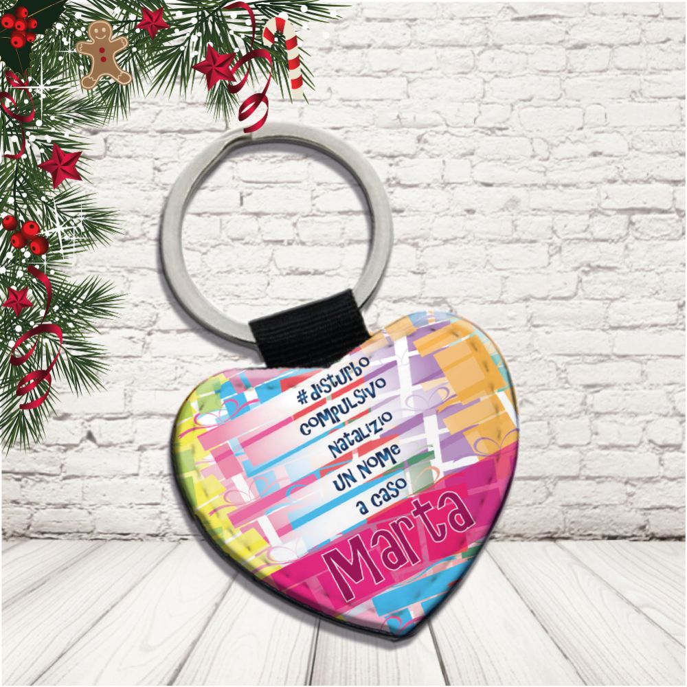 Portachiavi in Eco Pelle Simpatico Natalizio Divertente per Natale Decorativo Chiavi Casa Idea Regalo Originale Personalizzabile con nomi Famiglia ''DISTURBO COMPULSIVO''