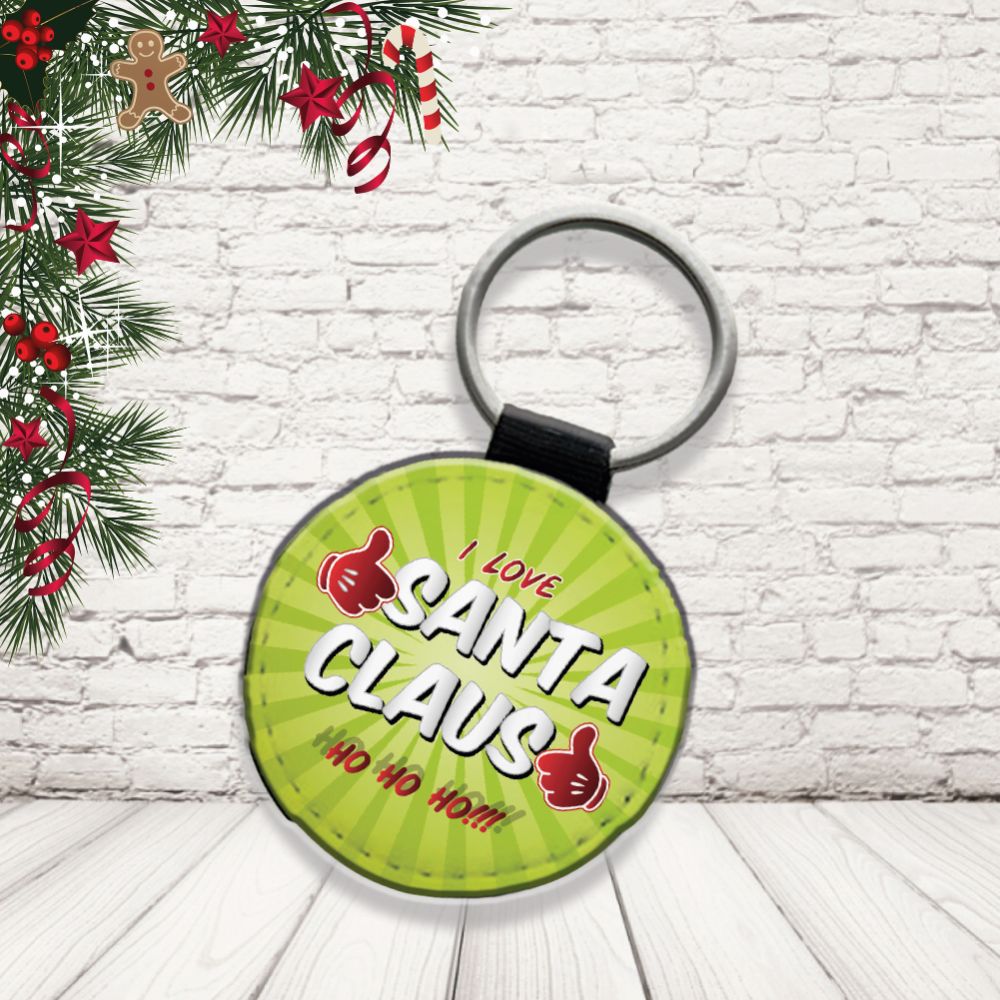 Portachiavi in Eco Pelle Simpatico Natalizio Divertente per Natale Decorativo Chiavi Casa Idea Regalo Originale Personalizzabile con nomi Famiglia ''SANTA CLAUS''