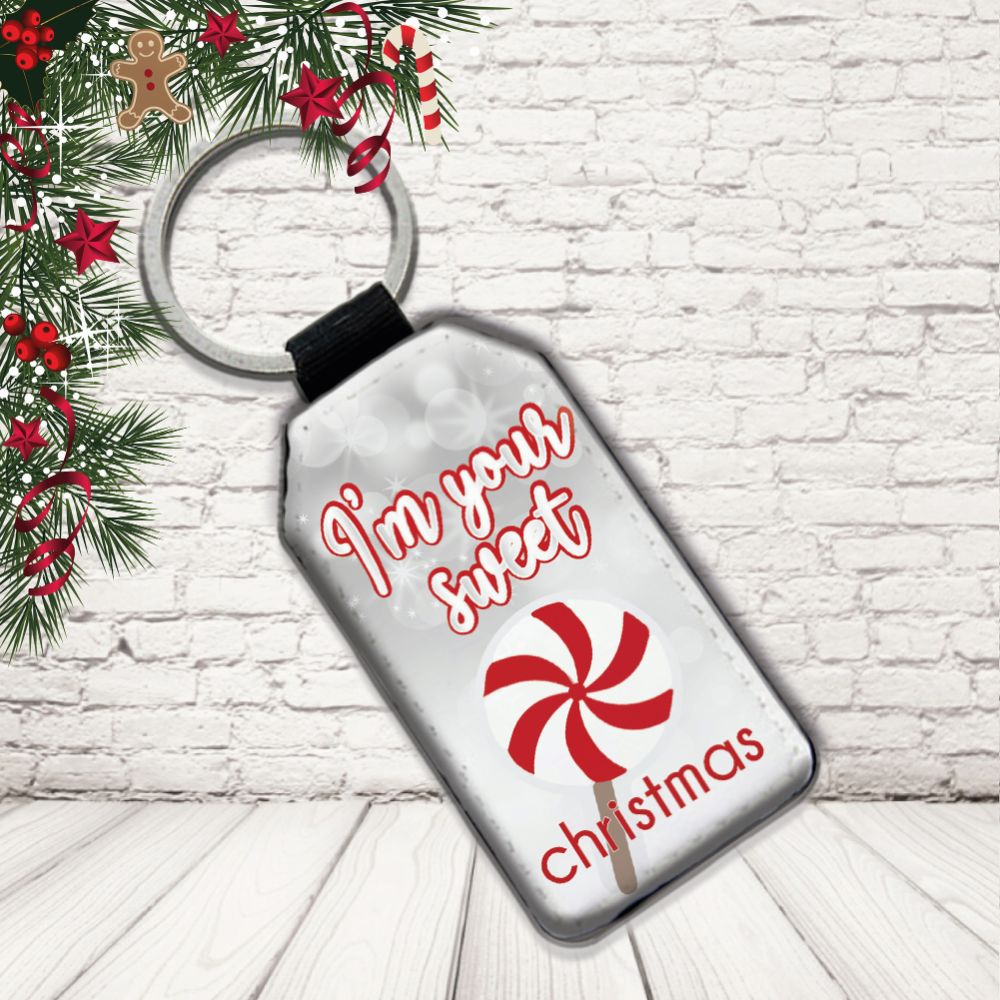 Portachiavi in Eco Pelle Simpatico Natalizio Divertente per Natale Decorativo Chiavi Casa Idea Regalo Originale Personalizzabile con nomi Famiglia ''SWEET CHRISTMAS''