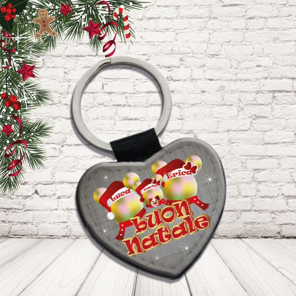 Portachiavi in Eco Pelle Simpatico Natalizio Divertente per Natale Decorativo Chiavi Casa Idea Regalo Originale Personalizzabile con nomi Famiglia ''TOPINI FAMILY''
