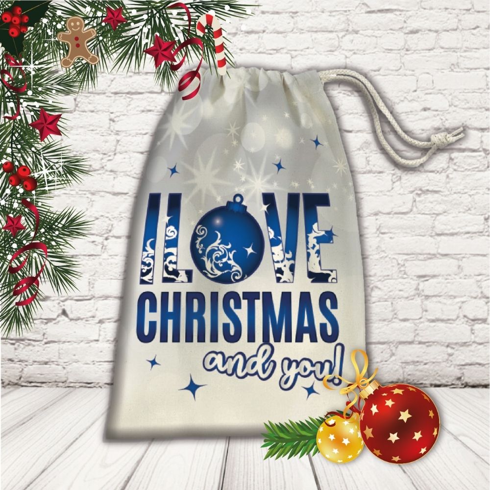 SACCO PORTA REGALI ''LOVE CHRISTMAS BLU''