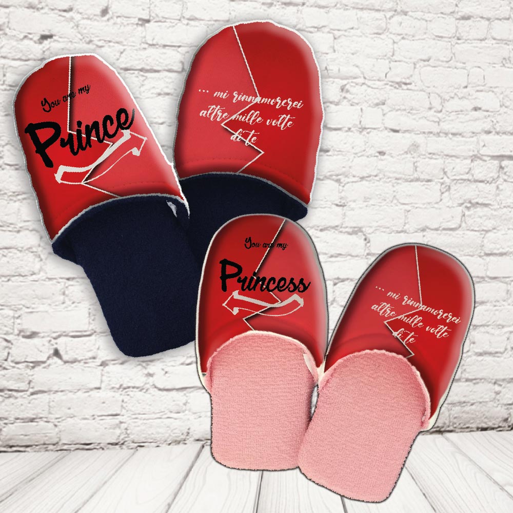 coppia pantofole ''PRINCE E PRINCESS FRECCIA''