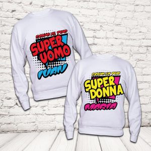COPPIA FELPE ''SUPER UOMO E DONNA'' BIANCA
