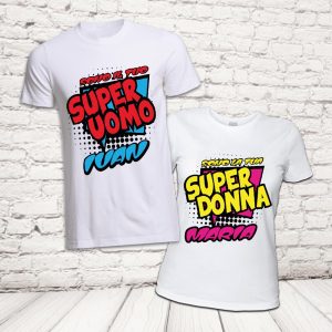 COPPIA T-SHIRT ''SUPER UOMO E DONNA '' BIANCHE