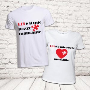 COPPIA T-SHIRT ''PEZZO MANCANTE '' BIANCA