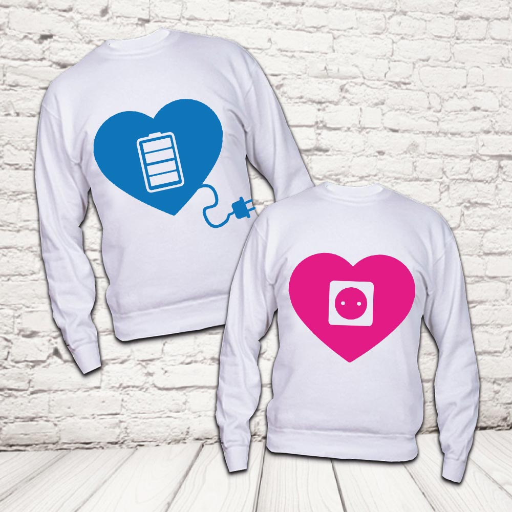 COPPIA FELPE ''AMORE RICARICA'' BIANCHE