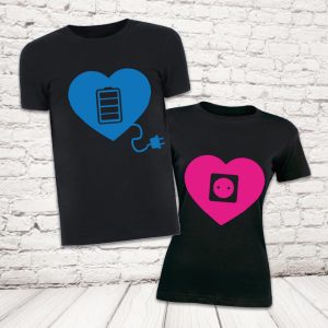 COPPIA T-SHIRT ''AMORE RICARICA '' NERA