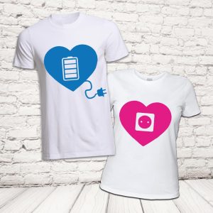 COPPIA T-SHIRT ''AMORE RICARICA '' BIANCHE