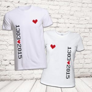 COPPIA T-SHIRT ''PIXEL DATA'' BIANCHE