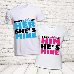 COPPIA T-SHIRT ''DONT LOOK'' BIANCHE