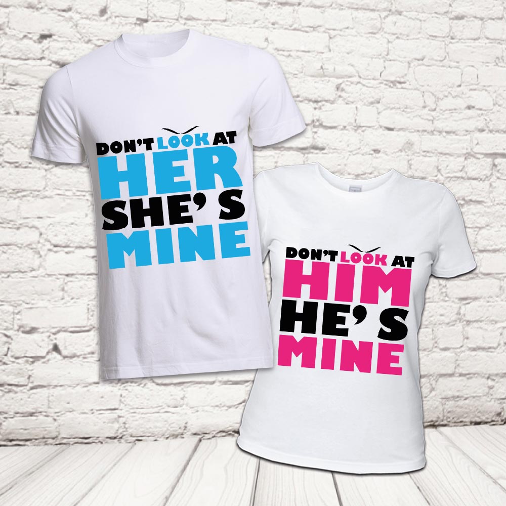 COPPIA T-SHIRT ''DONT LOOK'' BIANCHE