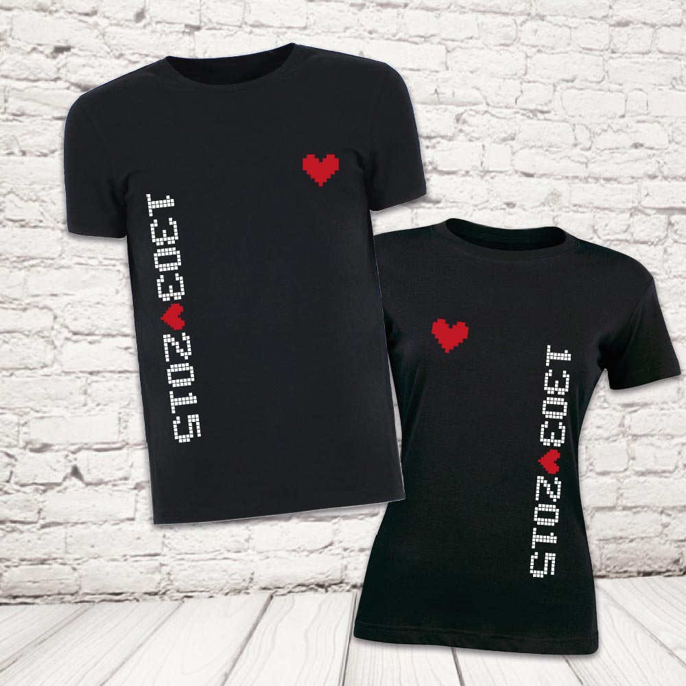 COPPIA T-SHIRT ''PIXEL DATA'' NERE