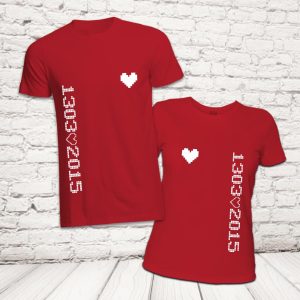 COPPIA T-SHIRT ''PIXEL DATA'' ROSSE