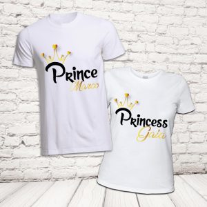 COPPIA T-SHIRT ''PRINCE AND PRINCESS'' BIANCHE