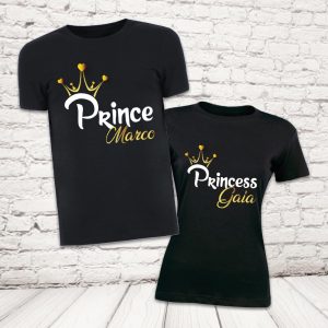 COPPIA T-SHIRT ''PRINCE AND PRINCESS'' NERE