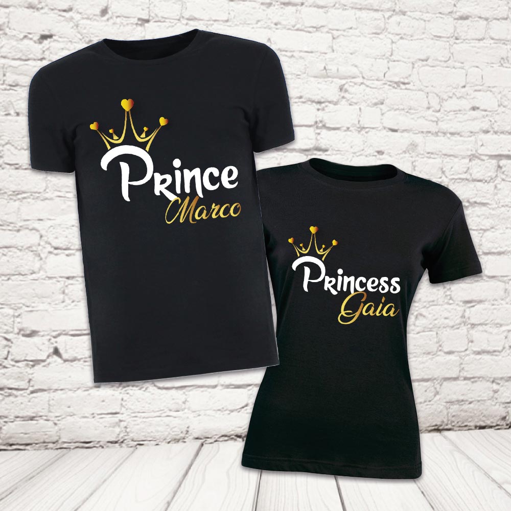 COPPIA T-SHIRT ''PRINCE AND PRINCESS'' NERE