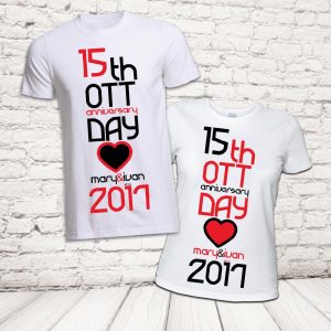 COPPIA T-SHIRT ''LOVE ANNIVERSARIO'' BIANCHE