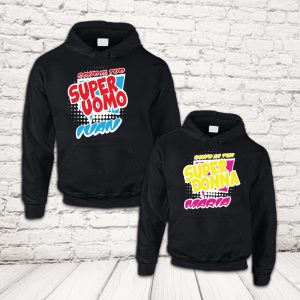 COPPIA FELPE ''SUPER UOMO E DONNA'' NERA