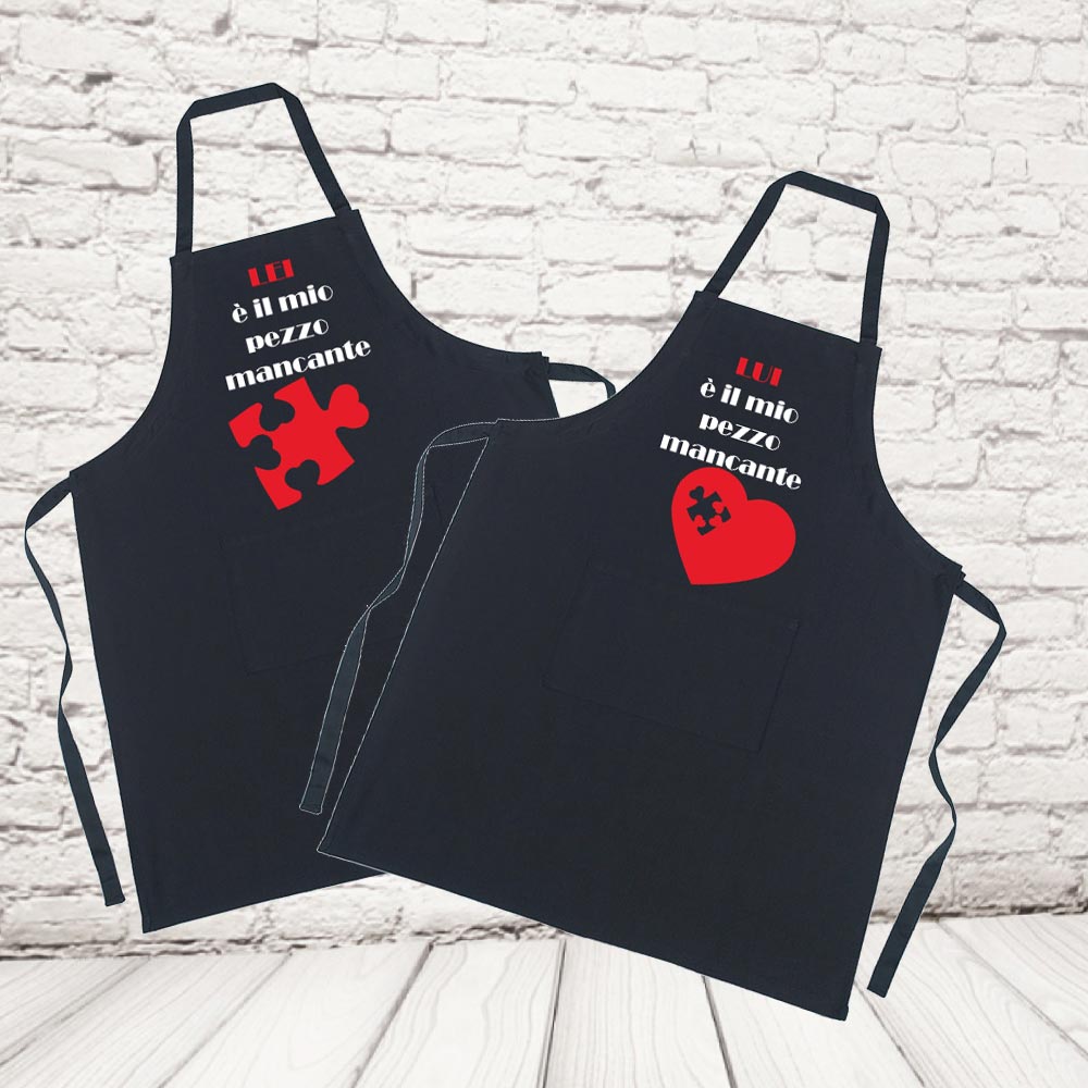 coppia grembiuli ''PEZZO MANCANTE'' NERI