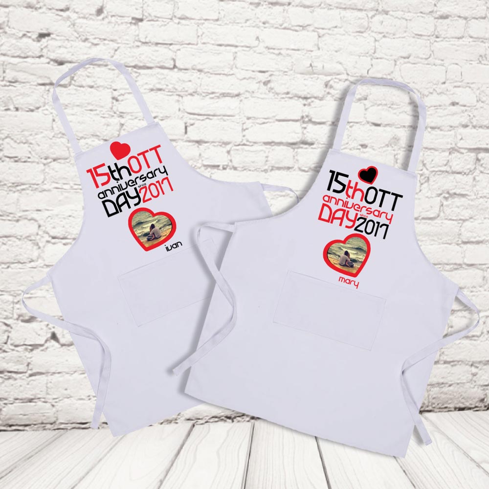 coppia grembiuli ''LOVE ANNIVERSARIO'' BIANCHE