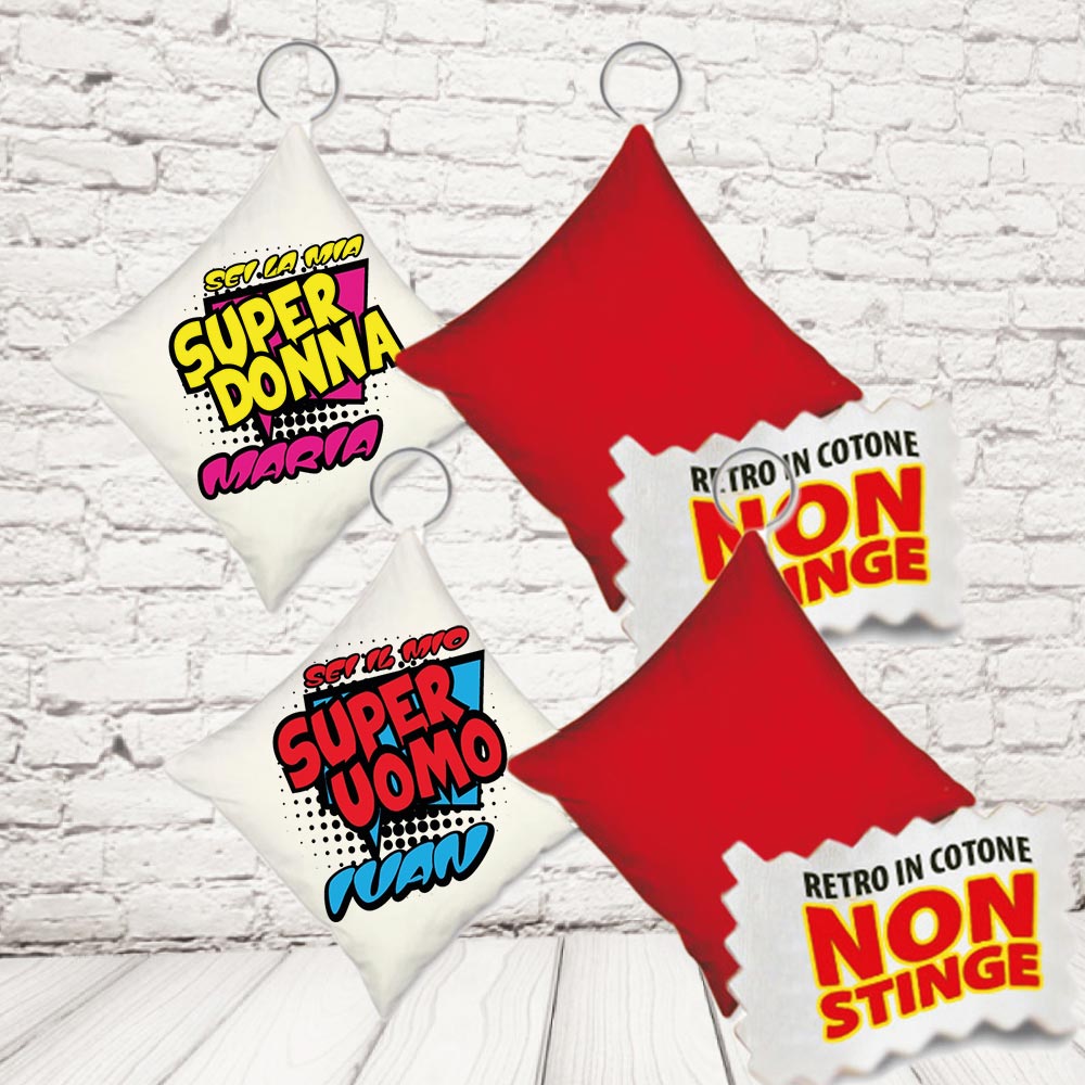 COPPIA CUSCINI MINI ''SUPER UOMO E DONNA''