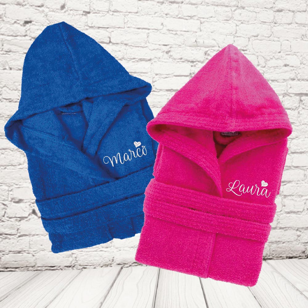 Accappatoi personalizzati per coppia con Nome ricamato - Accappatoio in spugna cotone con cappuccio - Idea Regalo per lui e lei Amore Love Anniversario Fidanzati