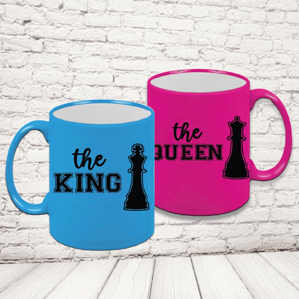COPPIA TAZZE FLUO ''KING AND QUEEN SCACCHI''