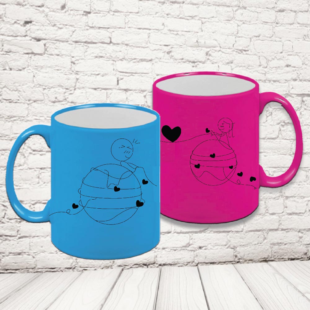 COPPIA TAZZE FLUO '' AMORE GOMITOLO''