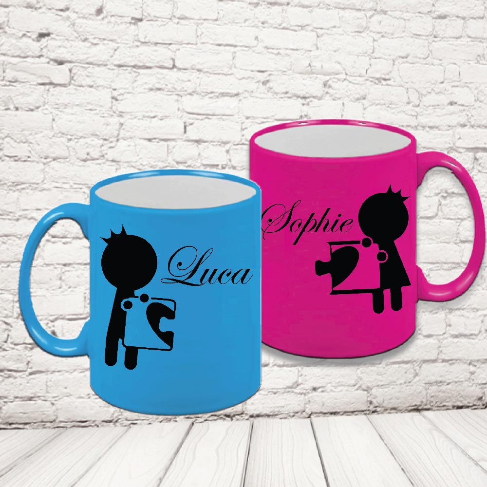 COPPIA TAZZE FLUO ''AMORE PUZZLE''