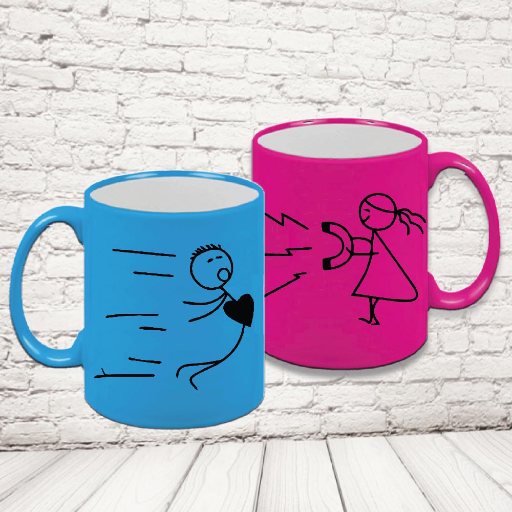 COPPIA TAZZE FLUO ''AMORE MAGNETE''