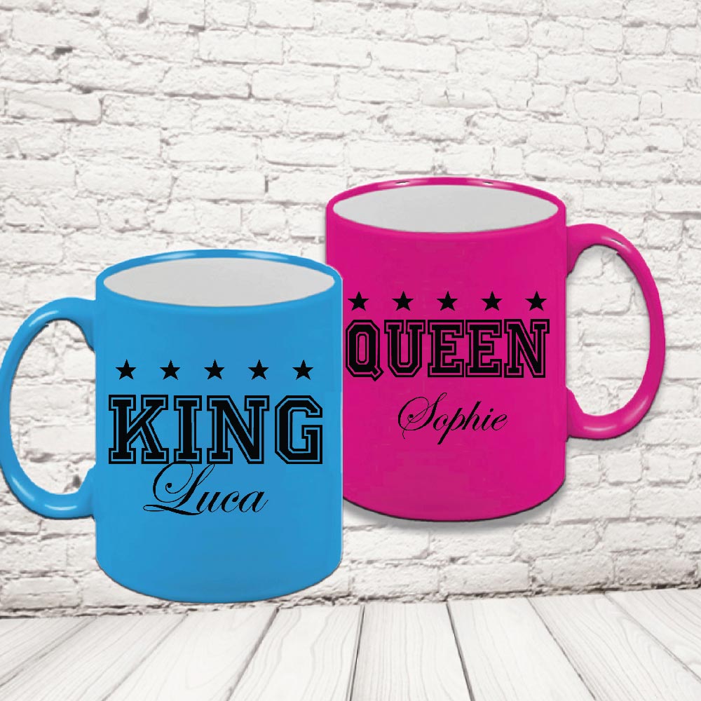 COPPIA TAZZE FLUO ''KING AND QUEEN STELLE''