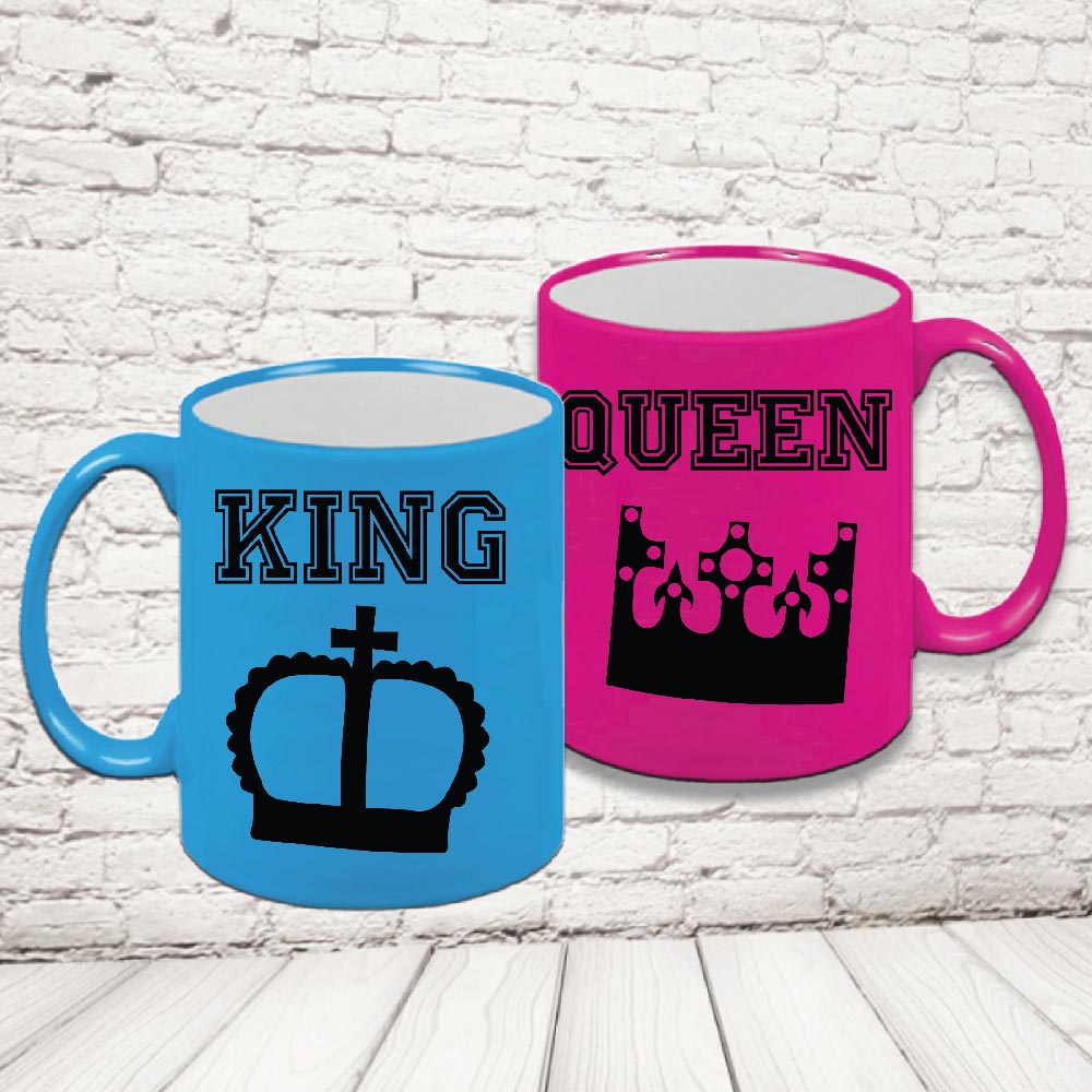 COPPIA TAZZE FLUO ''KING AND QUEEN CORONA''