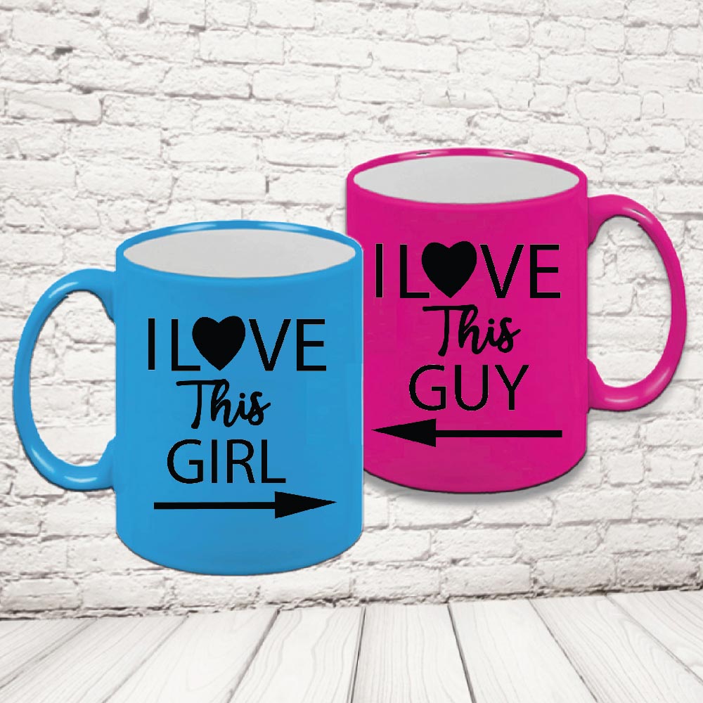 COPPIA TAZZE FLUO ''LOVE THIS GUY/GIRL''