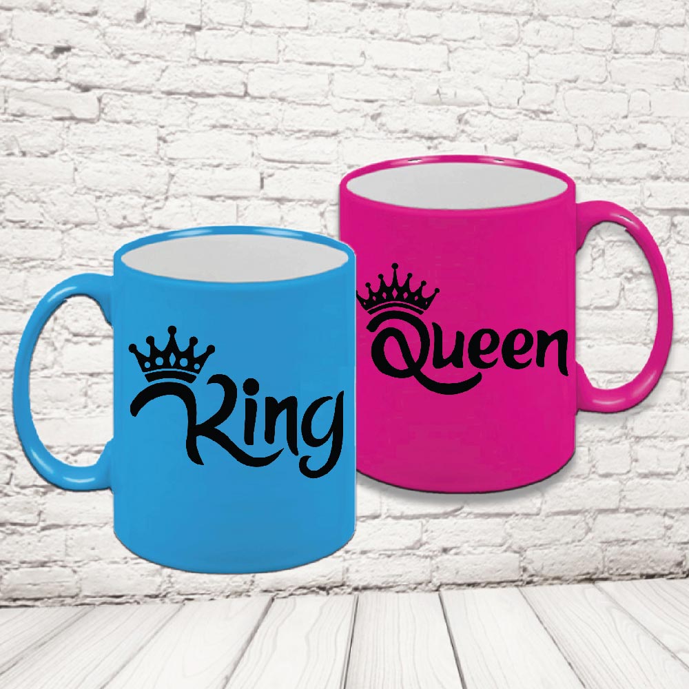 COPPIA TAZZE FLUO ''KING AND QUEEN CLASSIC''