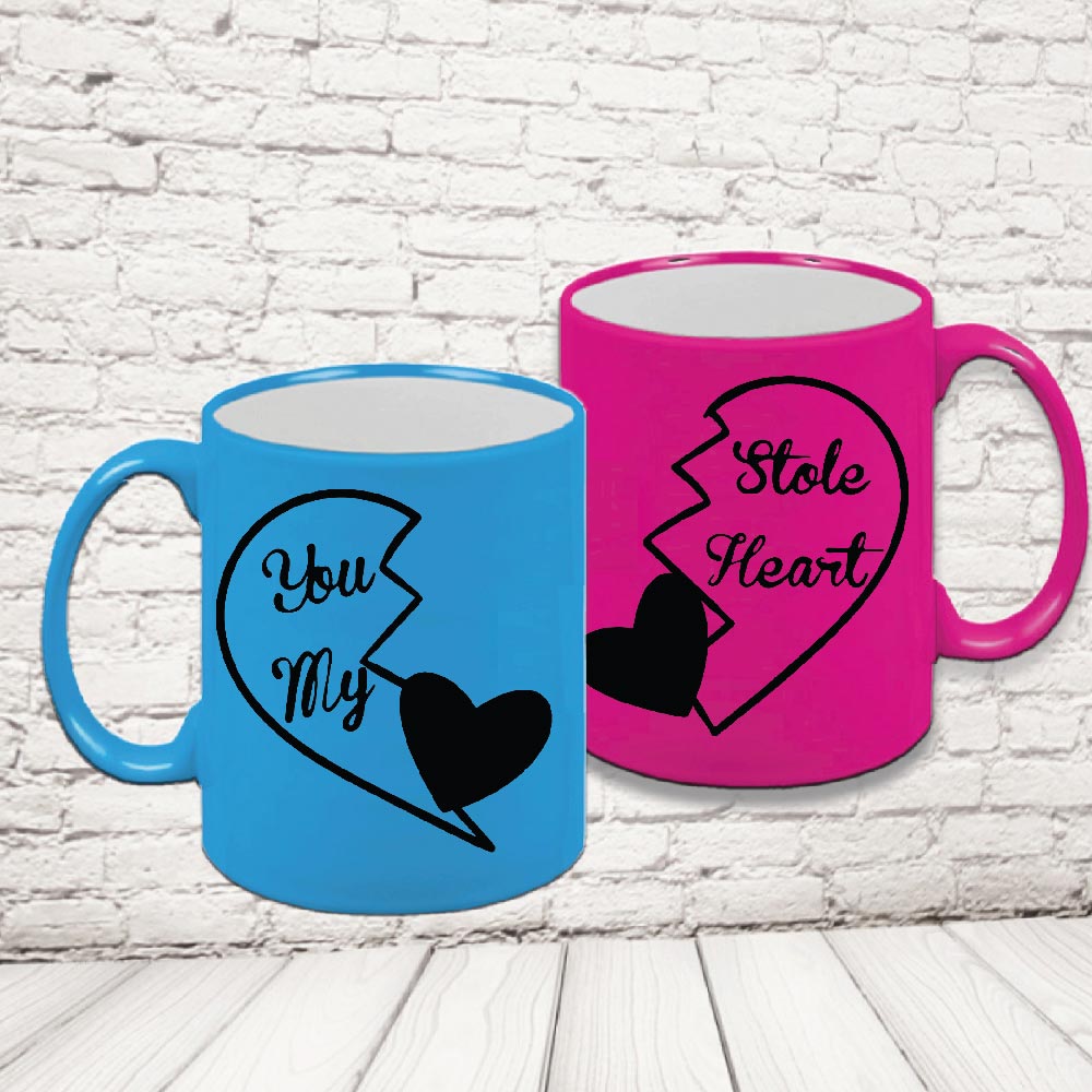 COPPIA TAZZE FLUO ''STOLE MY HEARTH''