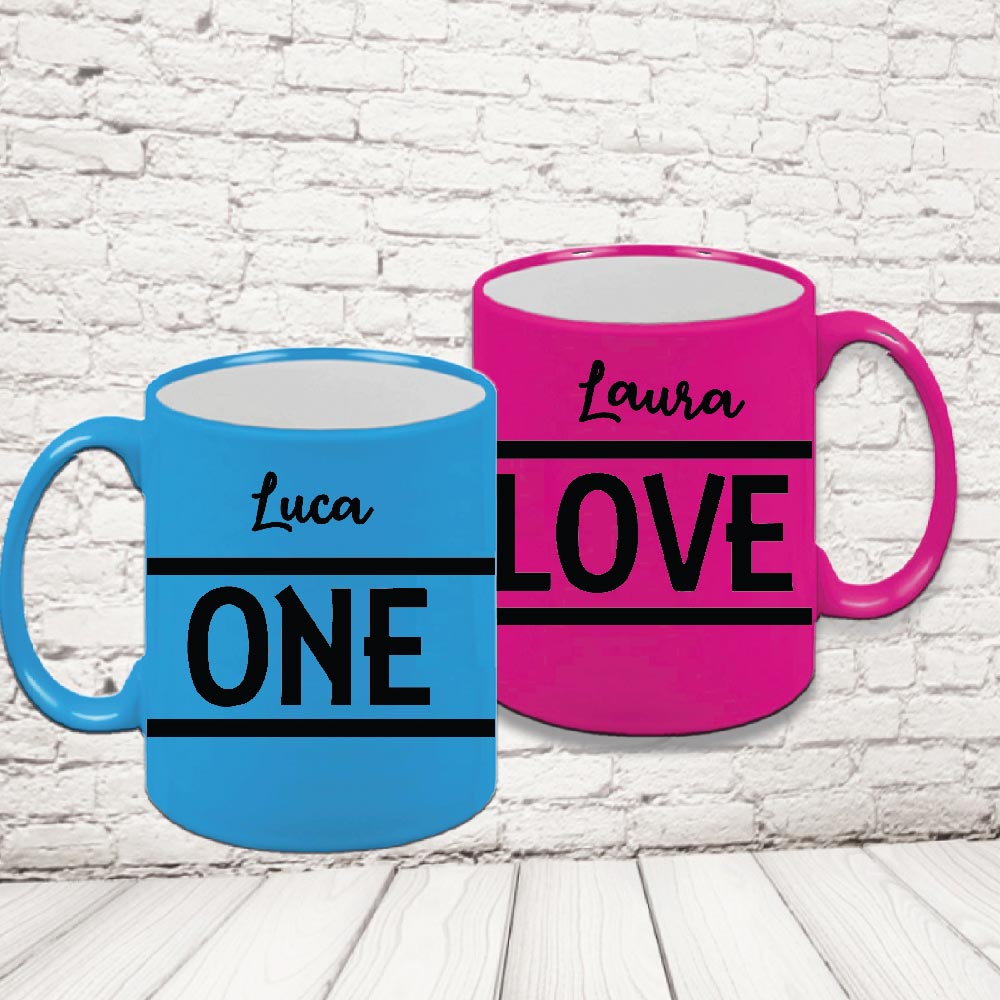 COPPIA TAZZE FLUO ''ONE LOVE''