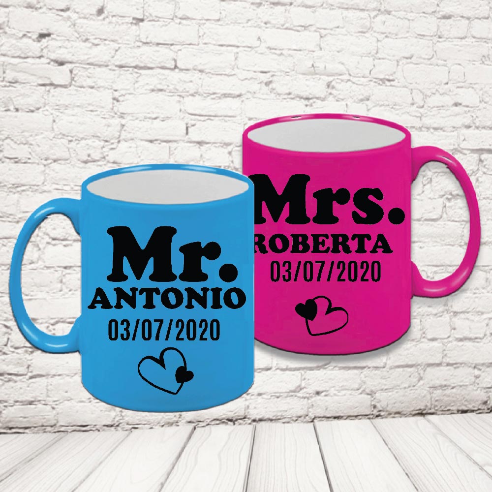 COPPIA TAZZE FLUO '' MR AND MRS DATA''