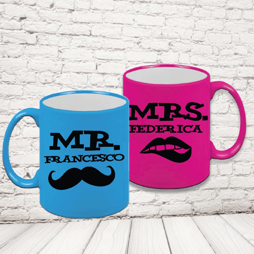 COPPIA TAZZE FLUO ''MR AND MRS BAFFI''